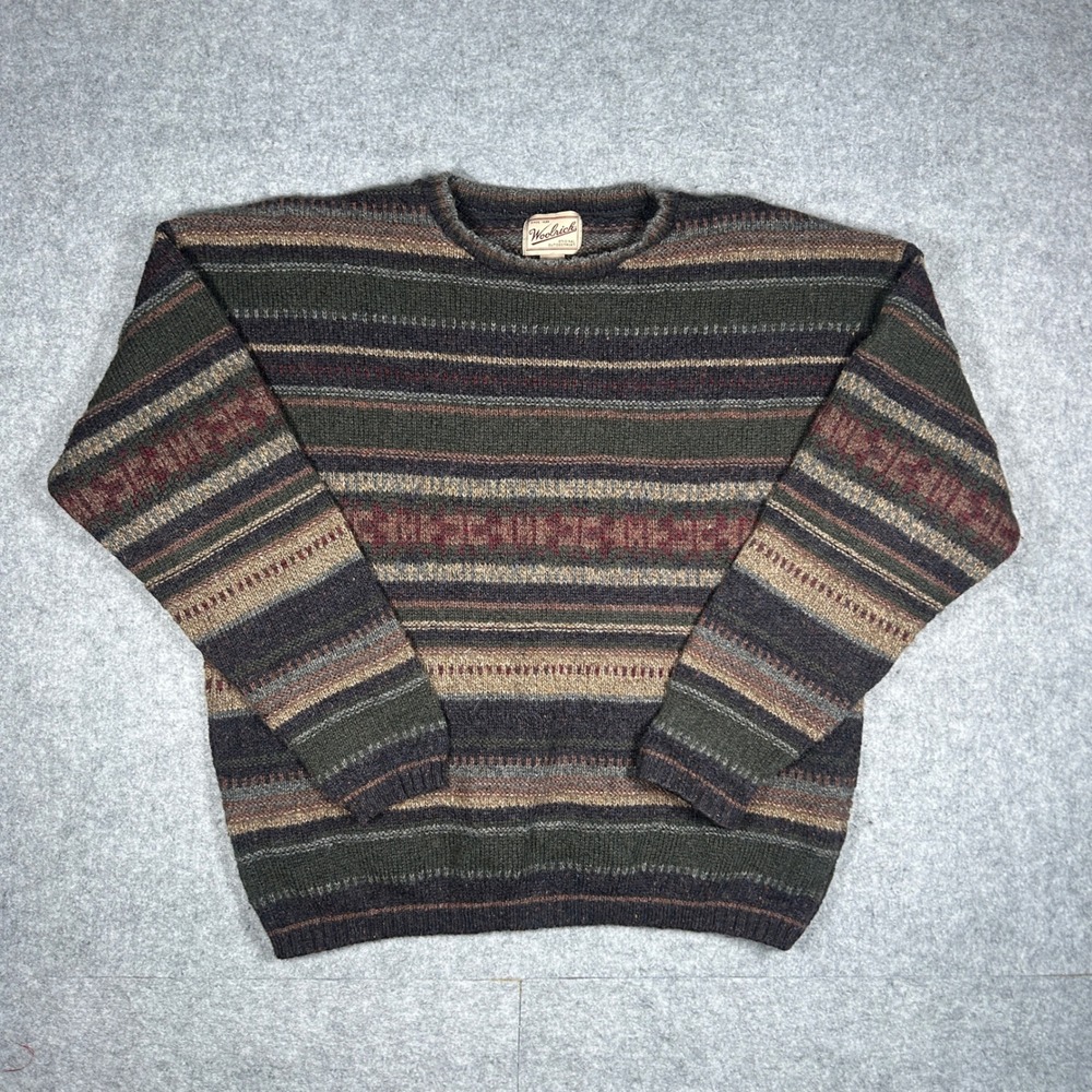 vintage Woolrich knit Sweater Mens XL Multicolor Wool Blend USA Made earth tone
